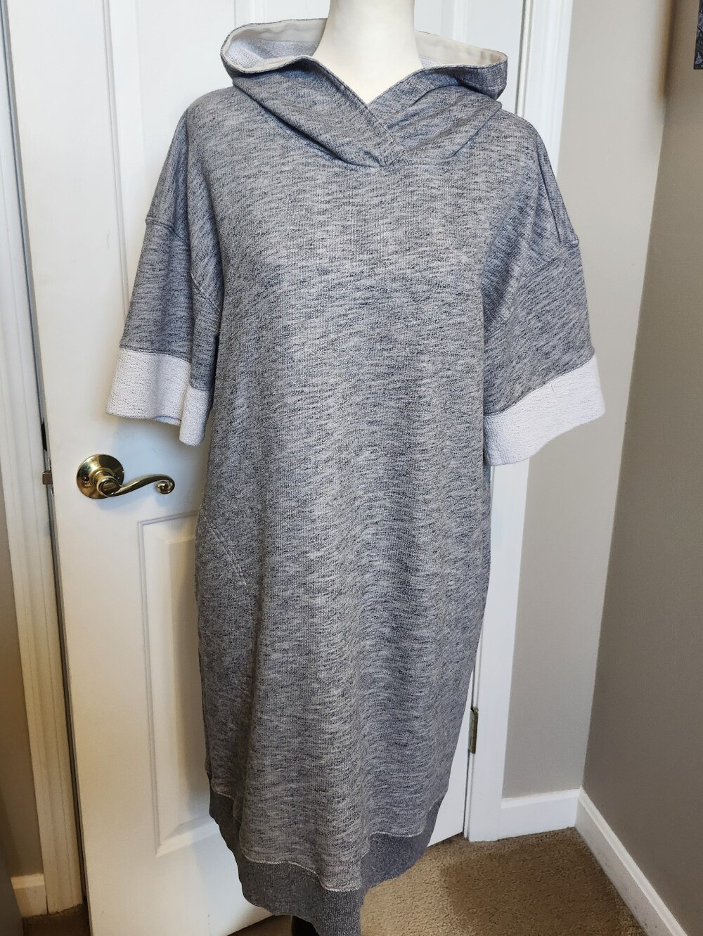 DKNY Terry Cloth/ Sweatpants Material Gray Hooded Midi Dress Swim Cover Up, XL - Picture 2 of 6